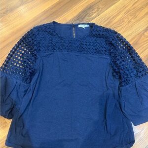 Chico's Navy Blouse with Crochet Sleeves